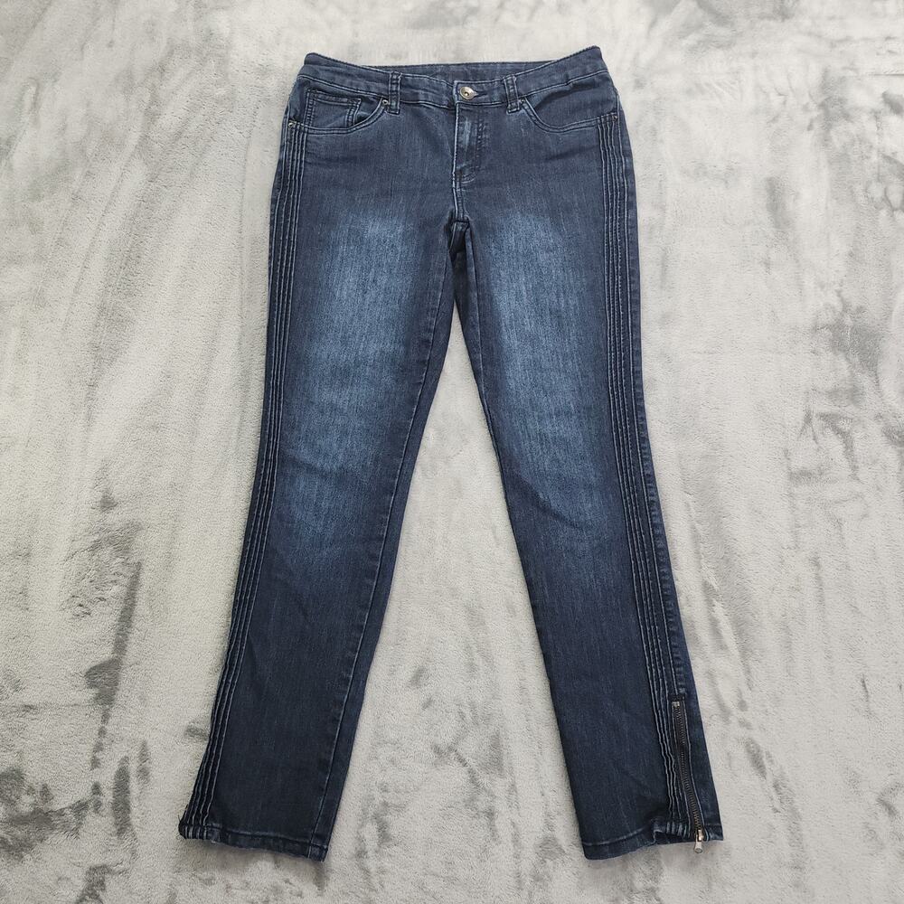 Christopher & Banks Jeans Womens 4‎ Low Rise Skinny Side Seam Detail Zip Hem